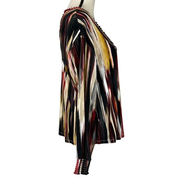 Zac & Rachel Large Top Abstract Striped Smocked V-Neck Long Sleeve Stretch Multi - Picture 4 of 9